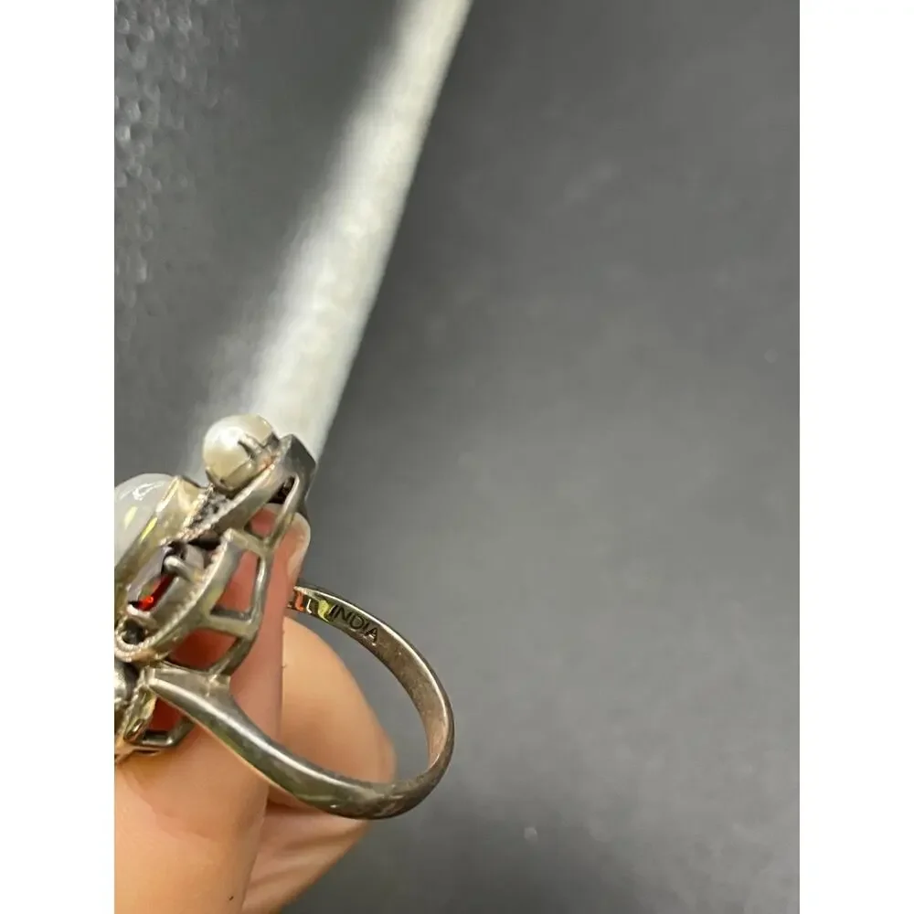 Vtg Nicky Butler Moonstone Garnet Sterling Silver 925 Bead Open Work Size 9 Ring